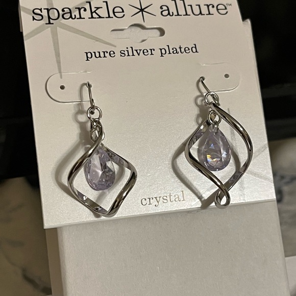 Silver-plated crystal drop earrings. NWT. - Picture 3 of 4